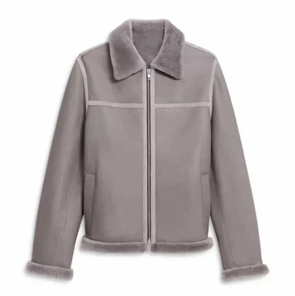 NEW THEORY a bk shearling jacket in gray